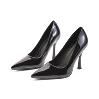 Escarpins tendance pour femmes, noirs brillants en cuir verni, à talon aiguille et bout pointu, pour soirées et événements, grandes tailles disponibles, personnalisation OEM