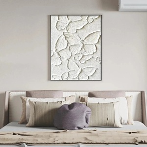 Peinture à l'huile de papillons blancs texturés peints à la main, art mural 3D en impasto, art sur toile, art abstrait moderne, décoration pour la maison et l'hôtel - Product Image 2