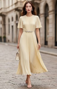 <span class=keywords><strong>Vestido</strong></span> Largo de Alta Calidad, Nuevo, para Fiesta de Verano 2026, con Decoración de Diamantes, <span class=keywords><strong>Manga</strong></span> Corta, Plisado, en Azul, <span class=keywords><strong>Rosa</strong></span> y Amarillo - Product Image 5