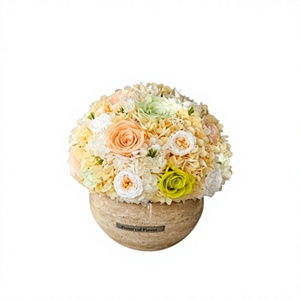 Boule de fleurs <span class=keywords><strong>éternelle</strong></span>s multicolores en provenance directe d'usine, pot en travertin naturel, rose <span class=keywords><strong>éternelle</strong></span>, ornement de bureau, coffret cadeau complet - Product Image 1