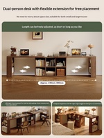 Massief houten dubbel bureau, volwassen thuisstudie-tafel, slaapkamer, lange tafel, opbergkast, geïntegreerd intrekbaar computerbureau