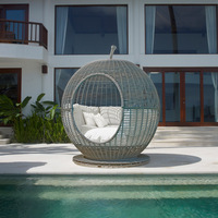 Lit de repos en rotin en osier de haute qualité lit de soleil en forme de pomme mobilier de jardin extérieur chaise longue ronde détachable canapé-lit au bord de la piscine