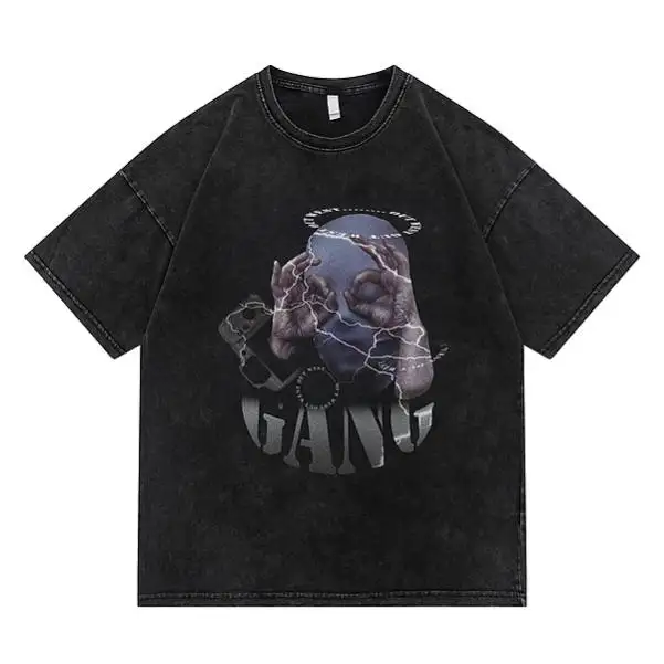 High Street Hip Hop T Shirt Custom Black Vintage wash Printing Blank T-Shirt Vintage Plain Graphic Men'S Shirts