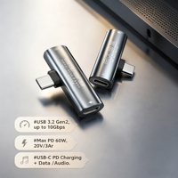 Adaptateur audio USB 3.2 Gen2 USB-C mâle vers double Type-C femelle, 10 Gbps, PD 60 W, charge rapide DC, synchronisation des données, ordinateur portable, téléphones mobiles