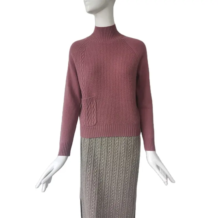 Inner Mongolia High-collared Shoulder Pattern Custom Knitted Cashmere Women Sweaters Jumpers