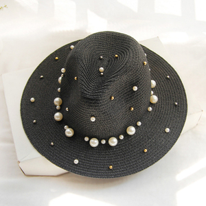 <span class=keywords><strong>Chapeau</strong></span> de soleil en paille d'été avec visière perlée, style <span class=keywords><strong>Trilby</strong></span> Jazz, pour femme et homme, Fedora, Panama, pour la plage - Product Image 5
