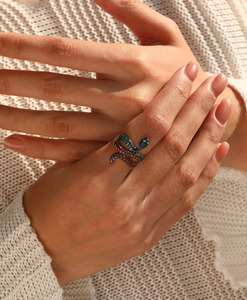 S925 <b>Silver</b> Snake <b>Ring</b> Pave <b>Set</b> With Colorful Crystals Black Rhodium Plated Unisex Cocktail <b>Ring</b> Luxury Animal Design - Product Image 6