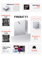 Mini PC Firebat F1 Business Ryzen 5 6 cœurs 24 Go 512 Go WiFi6 BT5.2, petit ordinateur de bureau, livraison gratuite pour usage professionnel