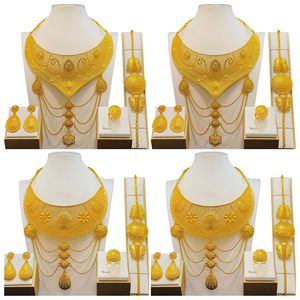 Dubai 24K Gold Plated Alloy Flower Pattern Jewelry <b>Set</b> Necklace Earrings <b>Ring</b> Bracelet <b>Women</b> Ethnic Party Fashion Fine Jewelry - Product Image 1