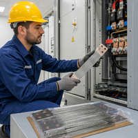 Bande de mise à la terre flexible en cuivre étamé tressé, type plat, avec 4 trous de raccordement pour panneaux électriques, marque CHHP