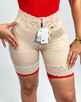 Shorts gainants taille haute à dentelle avec fermeture éclair frontale pour le contrôle du ventre et le rehaussement des fesses