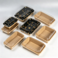 1 #   2 #   3 #   Boîte à sushi rectangulaire personnalisée en papier kraft compostable de qualité alimentaire avec couvercle transparent pour vente en gros