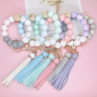 Porte-clés Kawaii en Silicone avec pompon élastique, chaîne de poignet en perles, personnalisé
