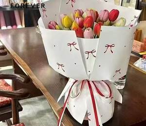 Papier d'emballage floral en PVC enduit réutilisable <span class=keywords><strong>FOREVER</strong></span> - Imprimé nœud papillon pour emballage de cadeaux DIY et bouquets de fleuristes (57*57cm) - Product Image 5