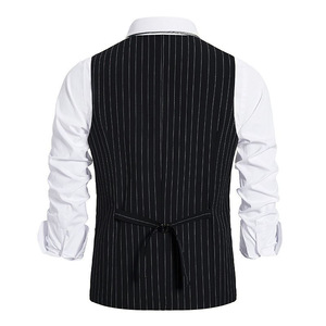 Chaleco de traje formal para hombre, chalecos de mezcla de lana y poliéster a rayas negras para bodas, fiestas, uso en escenarios, personalizable - Product Image 3