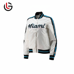 100% Polyester Satin Bomber Collège Université Veste Hiver Nouvelle Arrivée Noir Blanc Haute Qualité Miami Avant Personnalisable Hommes - Product Image 1