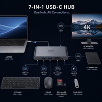Hub USB-C 7 en 1, adaptateur multiport, 4K, 100W PD, station d'accueil en aluminium à charge rapide pour MacBook Pro/iPad/ordinateur portable, en stock