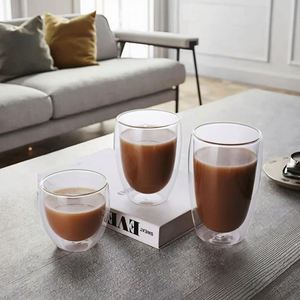 Taza de Vidrio Borosilicato de Doble Pared Resistente al Calor, Apta para Alimentos, Personalizable, para Agua, Café, Leche, con Tapa de Bambú, 350ml 450ml, para Oficina - Product Image 1