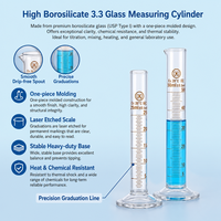 Cylindre gradué en verre borosilicaté de qualité supérieure pour laboratoire, 10 ml à 500 ml, pour mesures chimiques et scientifiques