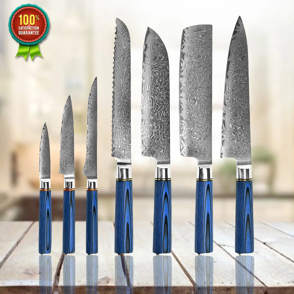 जापानी Vgg10 7 pccs 67 परतें स्टील चाकू सेट रेस्तरां तेज रसोई चाकू सेट करें रसोई के लिए चाकू सेट करें