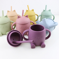 PISSEN – gobelets en Silicone pour bébé chat, tasse de paille d'apprentissage pour bébé, tasse de paille de qualité alimentaire pour enfants, tasse d'eau antidérapante avec poignée