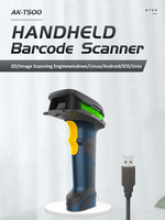 Atek AT-500 Pistolet scanner de codes à barres et de codes QR 2D 1D haute vitesse et haute précision avec fil et utilisation durable