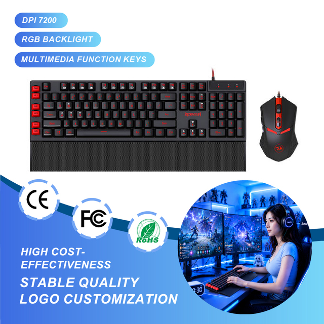 Hot Selling redragon Wired Gaming Keyboard and Mouse Combos Set LED Backlit Gaming Keyboard with Wrist Rest for PC Gamer
