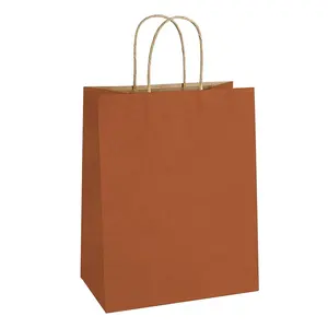 wholesale custom logos Orange Kraft Wedding Paper Gift luxury Shopping Bags with Handles for Birthday Party