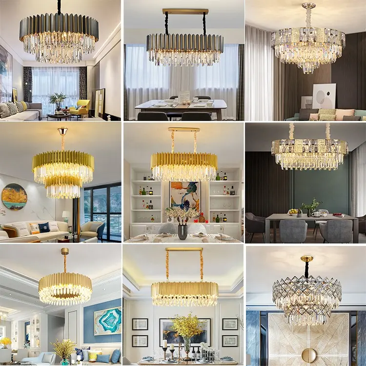 Home Restaurant Led Modern Rustic Gold Black Ceiling Stainless Steel Hanging Lamp Crystal Pendant Light Chandelier