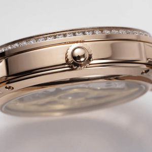 Day Night Function Diamond Bezel Guilloche Dial Leather Strap Polished Metal Case for Daily and Evening Wear - Product Image 4