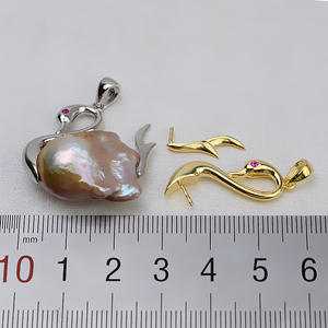 Pendentif baroque en argent S925 fait à la main Wenchi, forme spéciale, base creuse, double face, grosse perle de cygne, 1444, collier DIY - Product Image 3