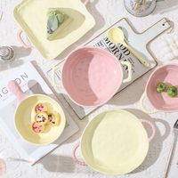 Bol de cuisson en céramique avec poignée assortie, compatible micro-ondes, design nordique minimaliste pour nouilles instantanées, salades, fruits et yaourts