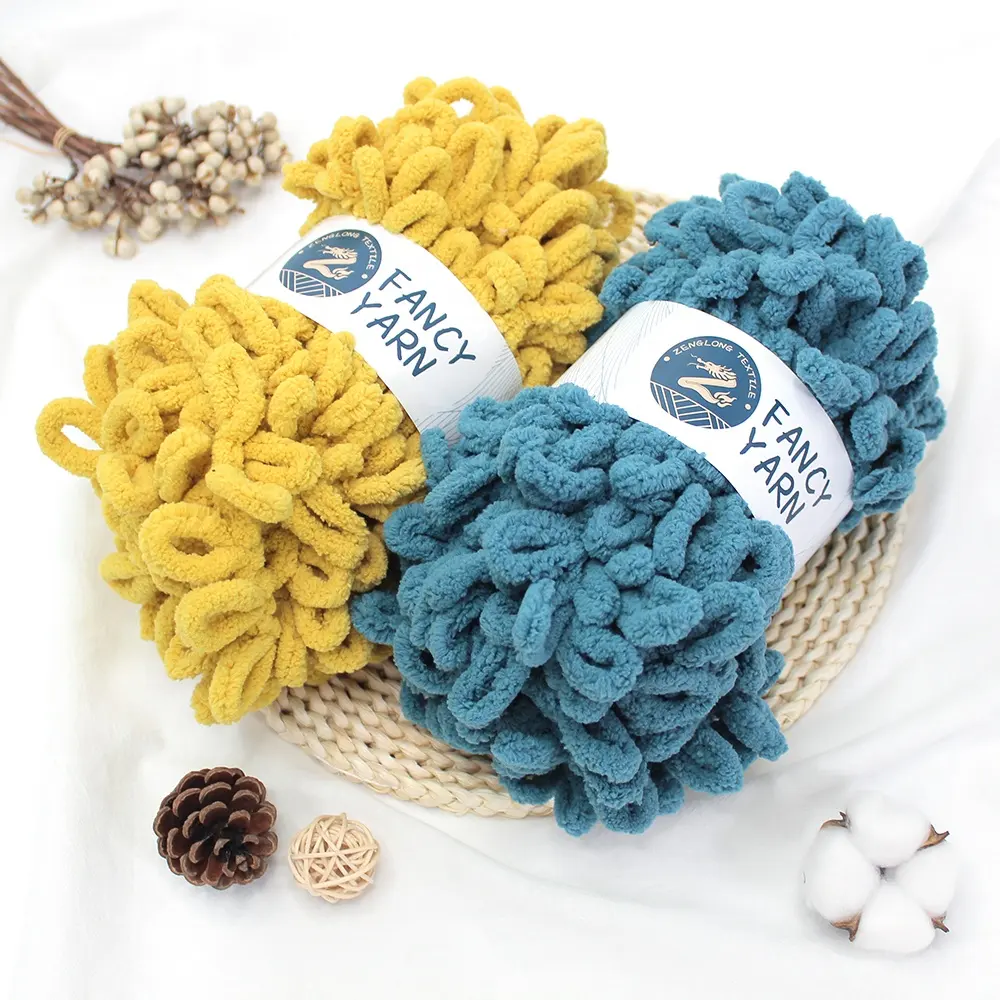 100G Grosir Murah 100% Poliester Crochet Super Bulu Mewah Chunky Selimut Karpet Rajutan Tangan Benang Loop Jari