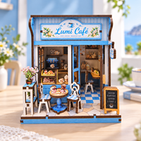 Kit de maison de poupée en bois 3D, modèle de café miniature, jouets de construction artisanaux, décoration de bureau, cadeau fait main pour adultes
