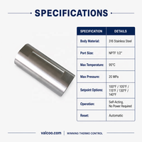 Vanne d'arrêt thermique auto-actuée SS316 1/2 NPTF, vanne de sécurité haute température, protection contre les défaillances du refroidisseur d'échantillons 100 ℉   Personnalisé