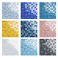 Mosaïques de carreaux décoratifs pour piscine, en verre brillant, motif vague carrée bleu marine, antidérapants pour murs et sols