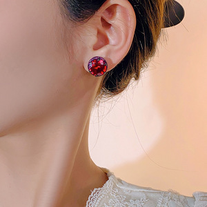 Vintage Jewelry Eco-friendly Copper Black Gold Plated Round Cut 12MM Multicolor Cubic Zirconia Fashion <b>Stud</b> <b>Earrings</b> Gifts - Product Image 2