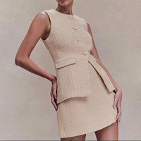 Ensemble de Bureau Personnalisé YFY pour Femme - Ensemble Printemps/Été à Col Rond et Jupe Courte en Chanvre Ouvert, Vêtements de Travail Élégants et Uniques