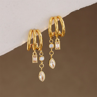 Boucles d'oreilles pendantes en acier inoxydable PVD 18 carats avec pampille en cristal pour femme, étanches, accessoires d'oreille en gros, bijoux de mode, cadeau