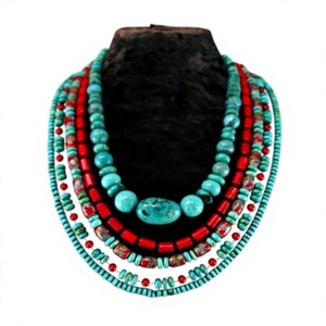 Parure de colliers vintage tendance pour femme, en résine rose, verte et rouge, bijoux de fête, accessoires de mode, pour mariage - Product Image 5