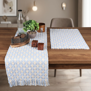 Camino de Mesa y Tapete de Algodón con Flecos, Tejido Sólido Azul, Personalizable, Lavable a Máquina, para Decoración de Comedor en Casa u Hotel - Product Image 3