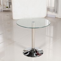 Mesa Auxiliar Redonda de Vidrio Templado Resistente, Mesa de Centro con Pedestal, Muebles Modernos para Sala de Estar, Mesa Lateral para Villa