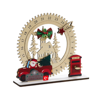 Hölzerner Weihnachts-Adventskalender mit Zahnrad-Design, Santa-Truck-Ornament, Weihnachtsdekoration für den Schreibtisch und Zuhause