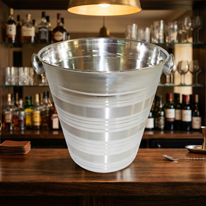 Seau à glace en acier inoxydable, design moderne rayé, résistant à la rouille, refroidisseur de fête, 5L, portable, étanche - Product Image 3