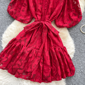 Robe à manches bouffantes pour femmes, robe courte en dentelle transparente à col montant pour un <span class=keywords><strong>style</strong></span> élégant et <span class=keywords><strong>chic</strong></span> - Product Image 6