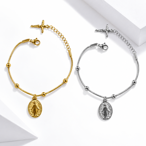 Oval <b>Medallion</b> Snake Chain Bracelet Stainless steel Lobster Clasp <b>Gold</b> and silver colors - Product Image 1