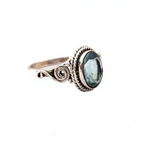 Bijoux en argent indien 925 avec pierre naturelle, bague en argent sterling 925 avec topaze bleue sertie en bélière, cadeau pour femmes et filles - Product Image 3