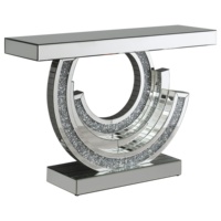 Table console moderne de luxe en diamant écrasé avec éclairage LED en verre et bois pour l'entrée, le salon ou la décoration d'un hôtel