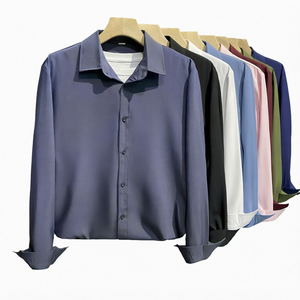 Camisa de Vestir de Manga Larga para Hombre, Cuello Clásico, Color Sólido, Tejido, Ropa Formal de Trabajo, Talla Grande, Verano - Product Image 1