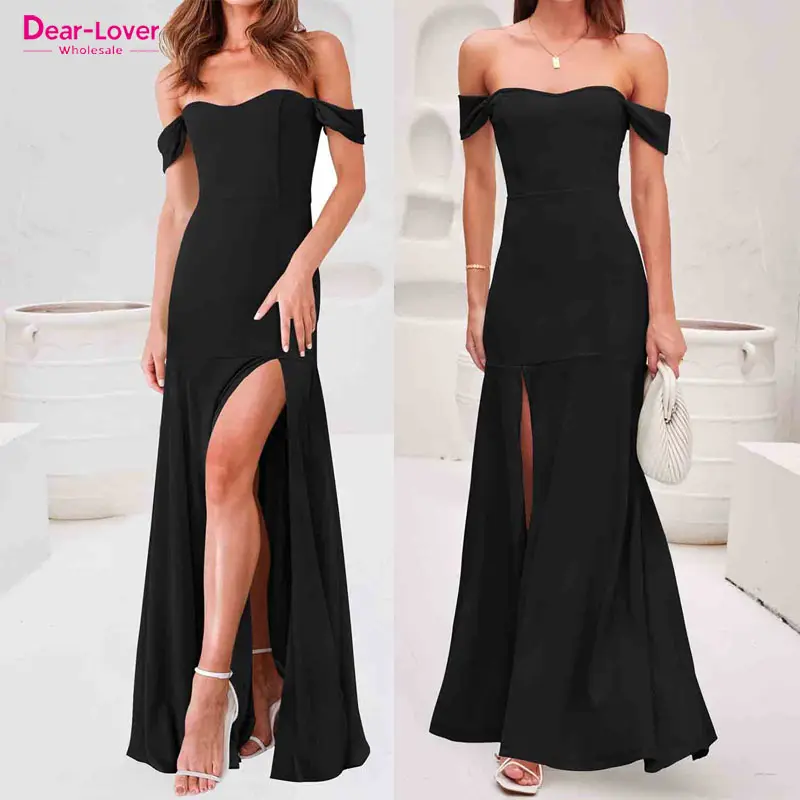 Dear-Lover Evening Dress Black Thigh High Split Sheath Off Shoulder Women's Cocktail Elegant Ball Gown Prom 2023 Dresses